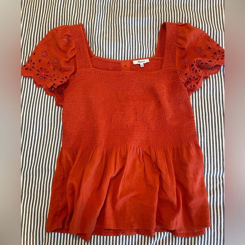 Madewell Smocked Eyelet Sleeve Top